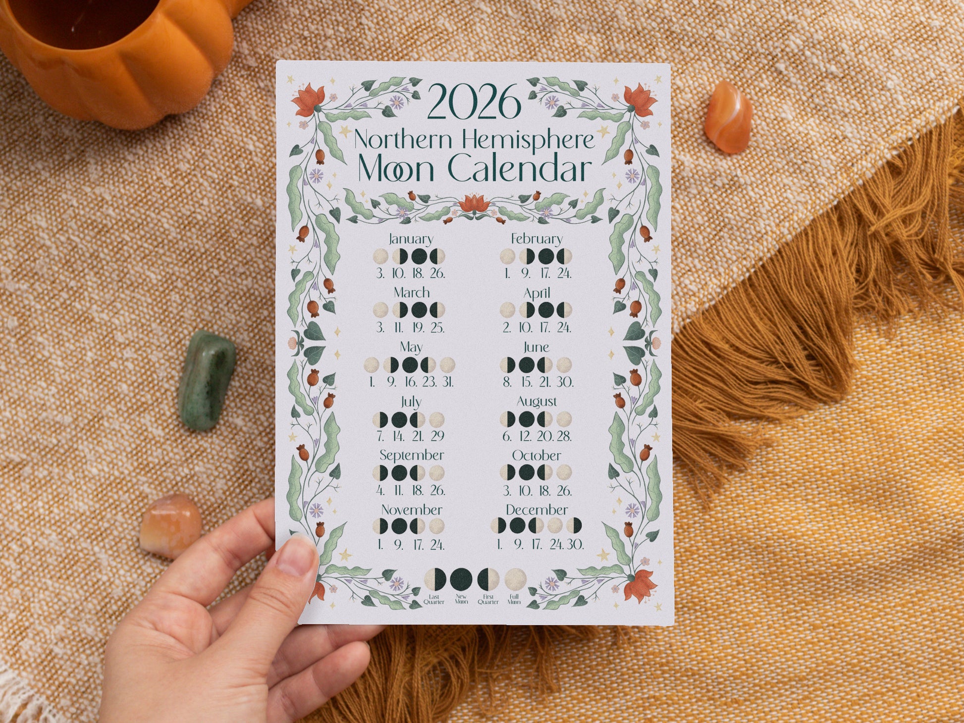 2026 A5 Moon Calendar Print - Northern Hemisphere - held in hand