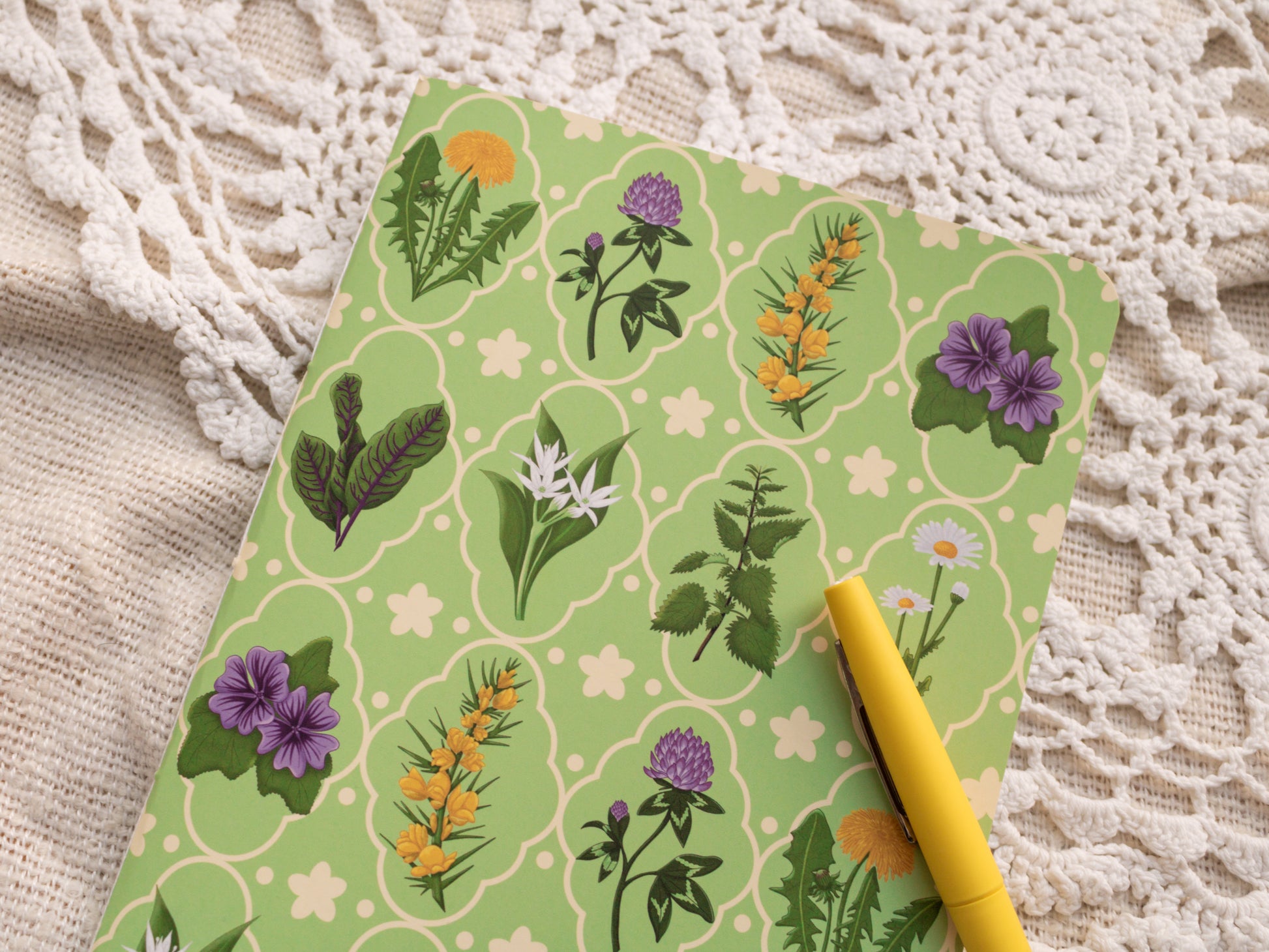 A5 Handmade Notebook with Spring Foraging Design - close-up