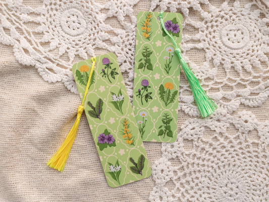 Spring Foraging Bookmark with Tassel - back and front