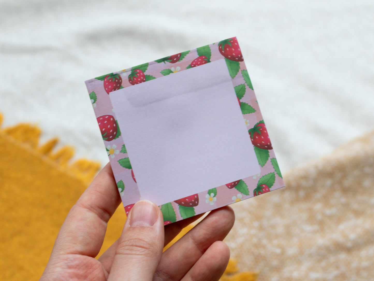 Strawberry Gingham Sticky Notes held in hand