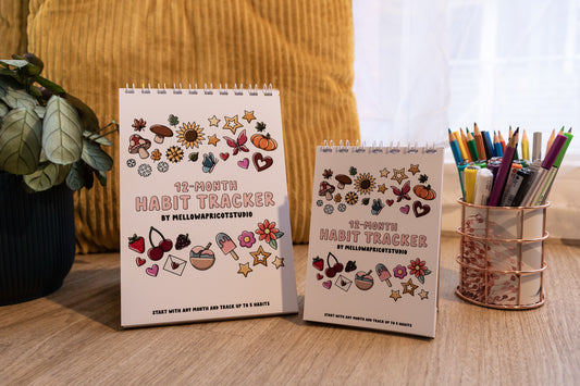 12-month Colouring Habit Tracker by MellowApricotStudio - A5 & A6 standing desk calendar