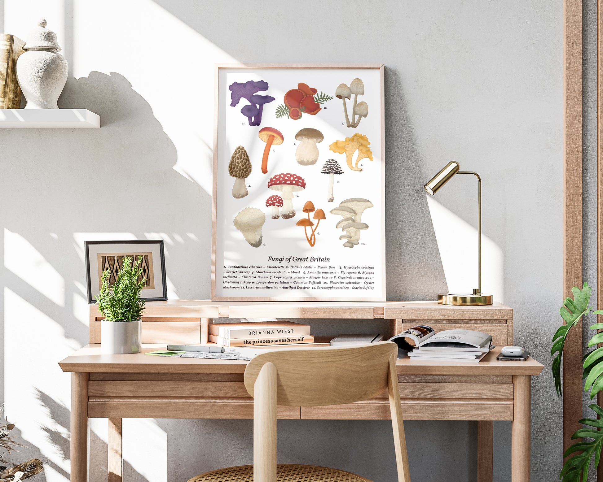 Mushroom Wall Art - A3 Framed on Desk