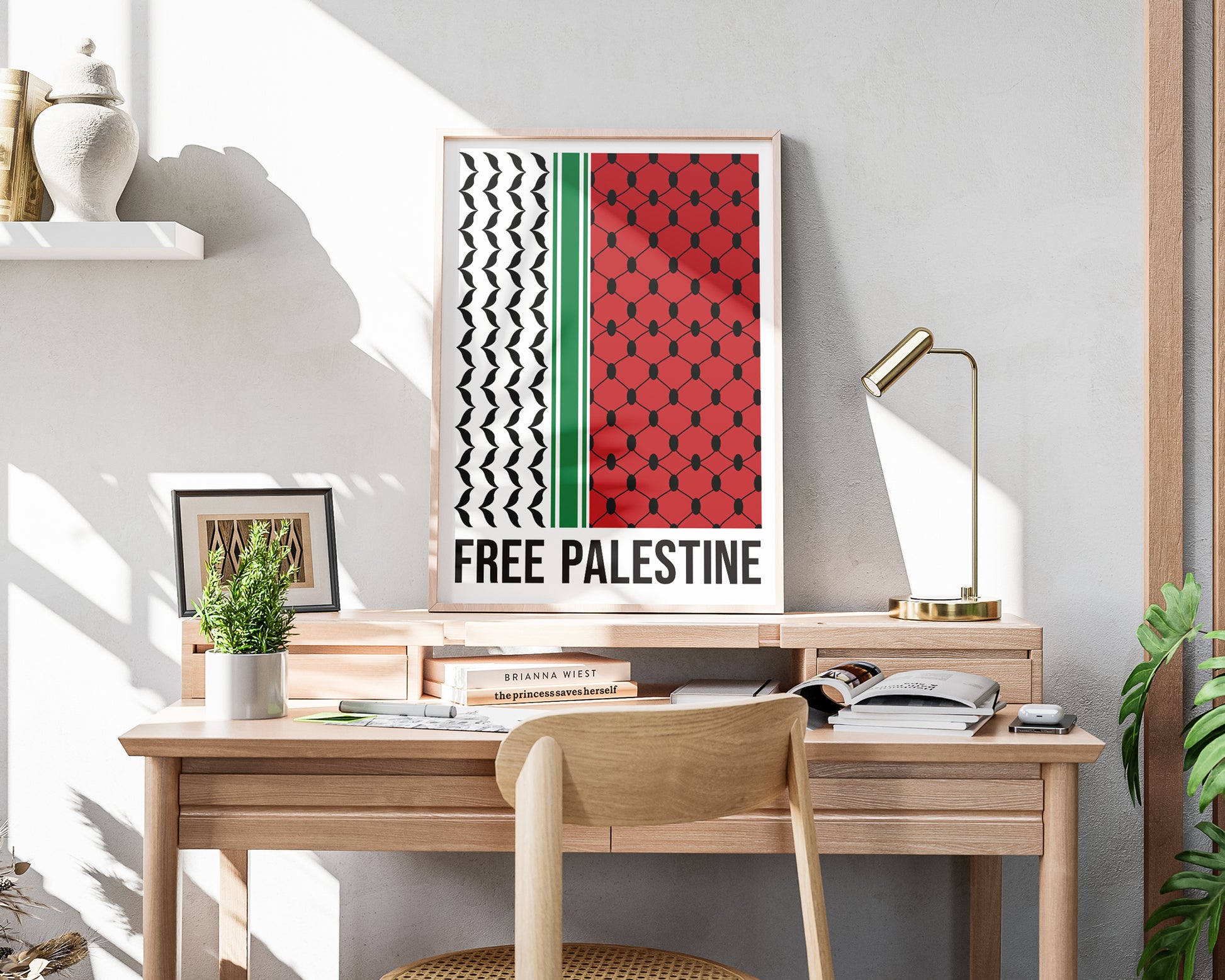Free Palestine Wall Art - A3 Framed on Desk