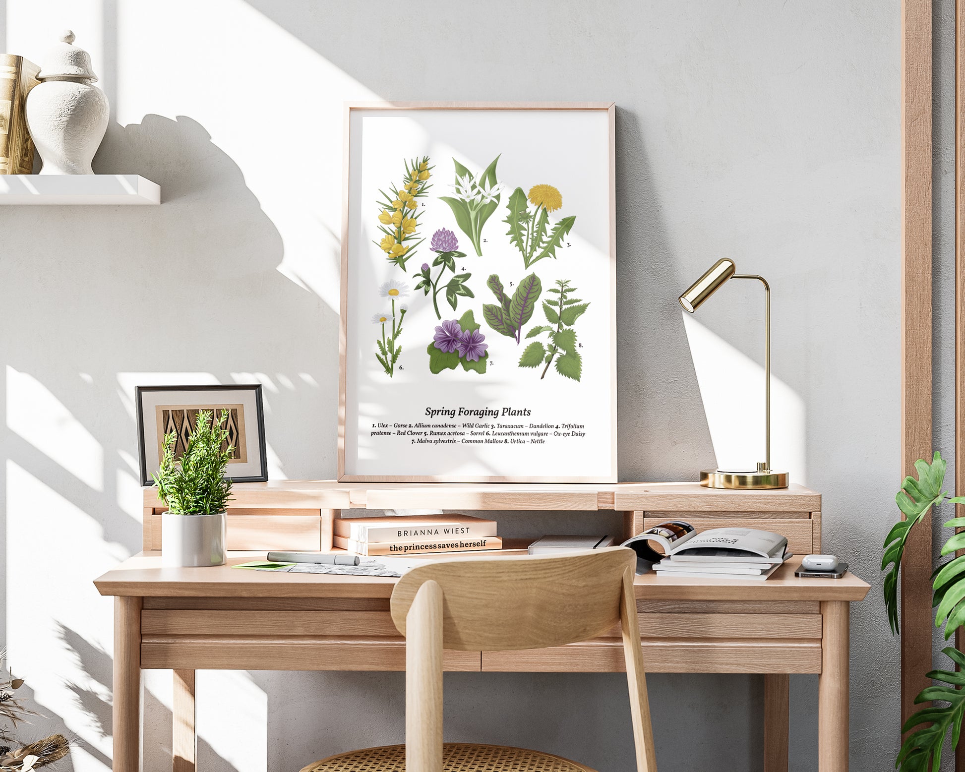 Spring Foraging Wall Art - A3 Framed on Desk