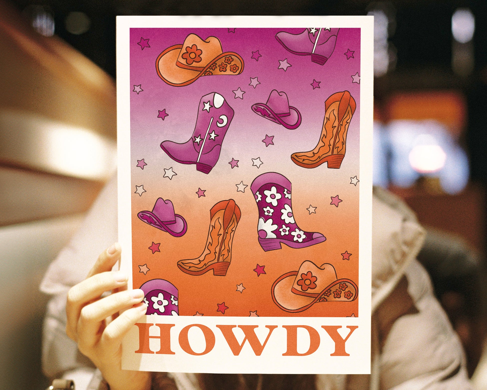 Howdy Wall Art - A4 held in hand