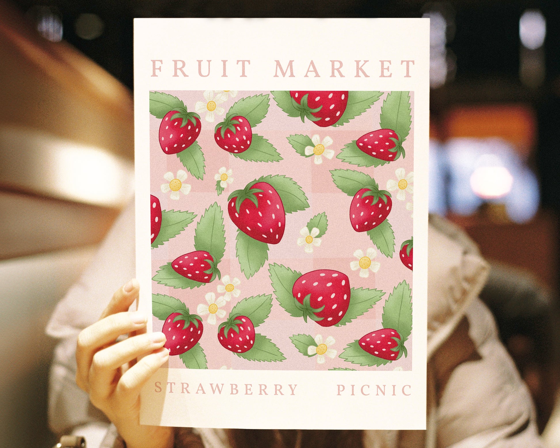 Strawberry Picnic Wall Art - A4 Held in hand