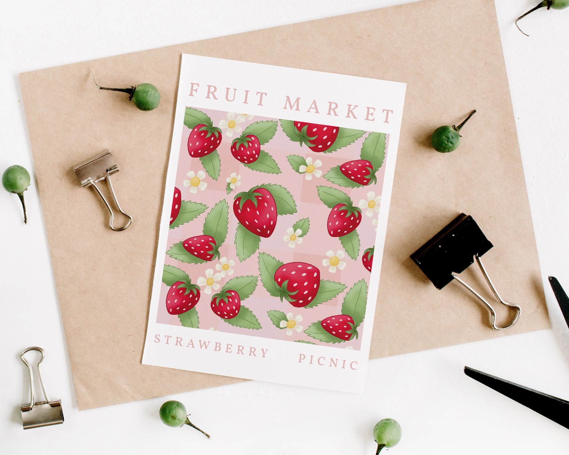 Strawberry Picnic Wall Art - A5 Print Flatlay