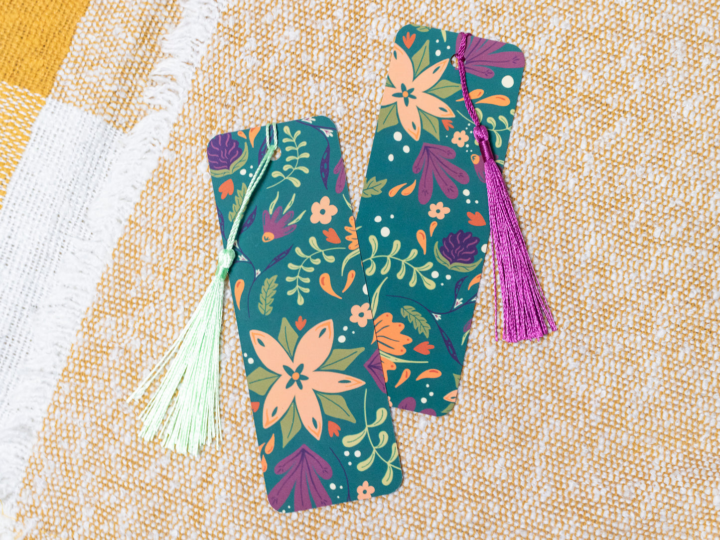 Autumnal Flower Bookmark with Tassel - front and back