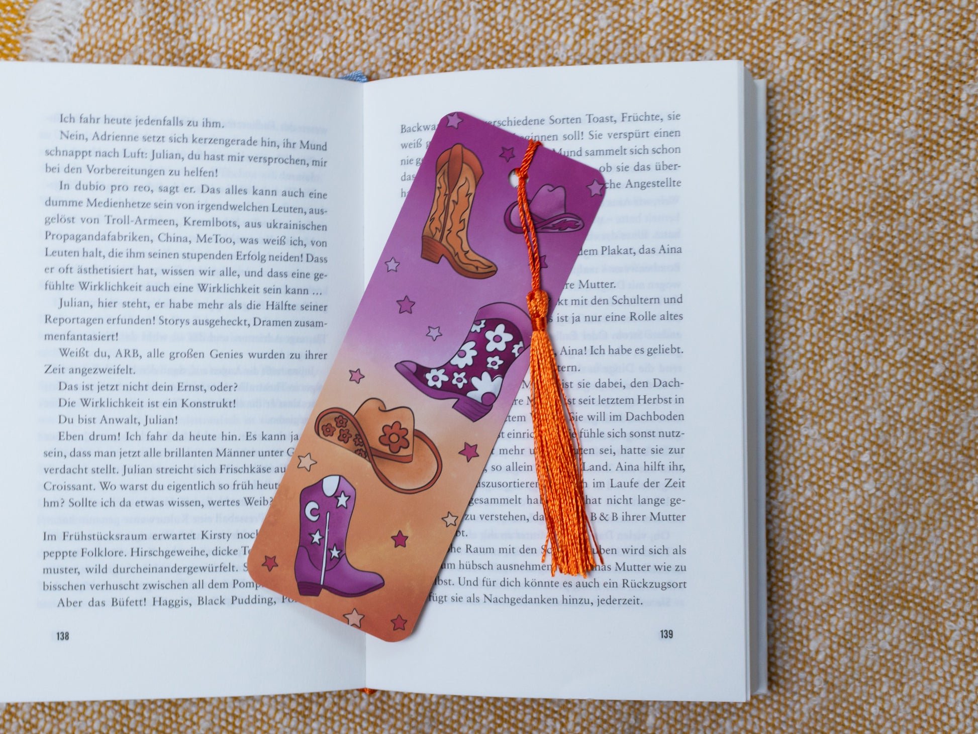 Cowgirl / Cowboy / Cowthey Bookmark with orange Tassel - in book