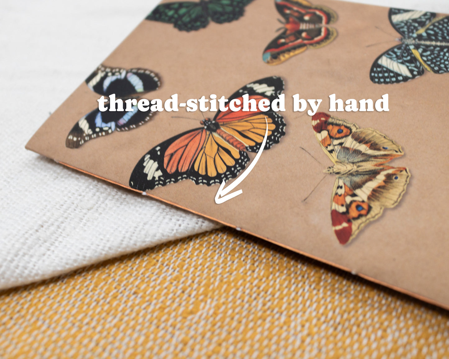 A5 Handmade Notebook with Soft Cover Journal and Vintage Butterfly Pattern - thread stitched by hand