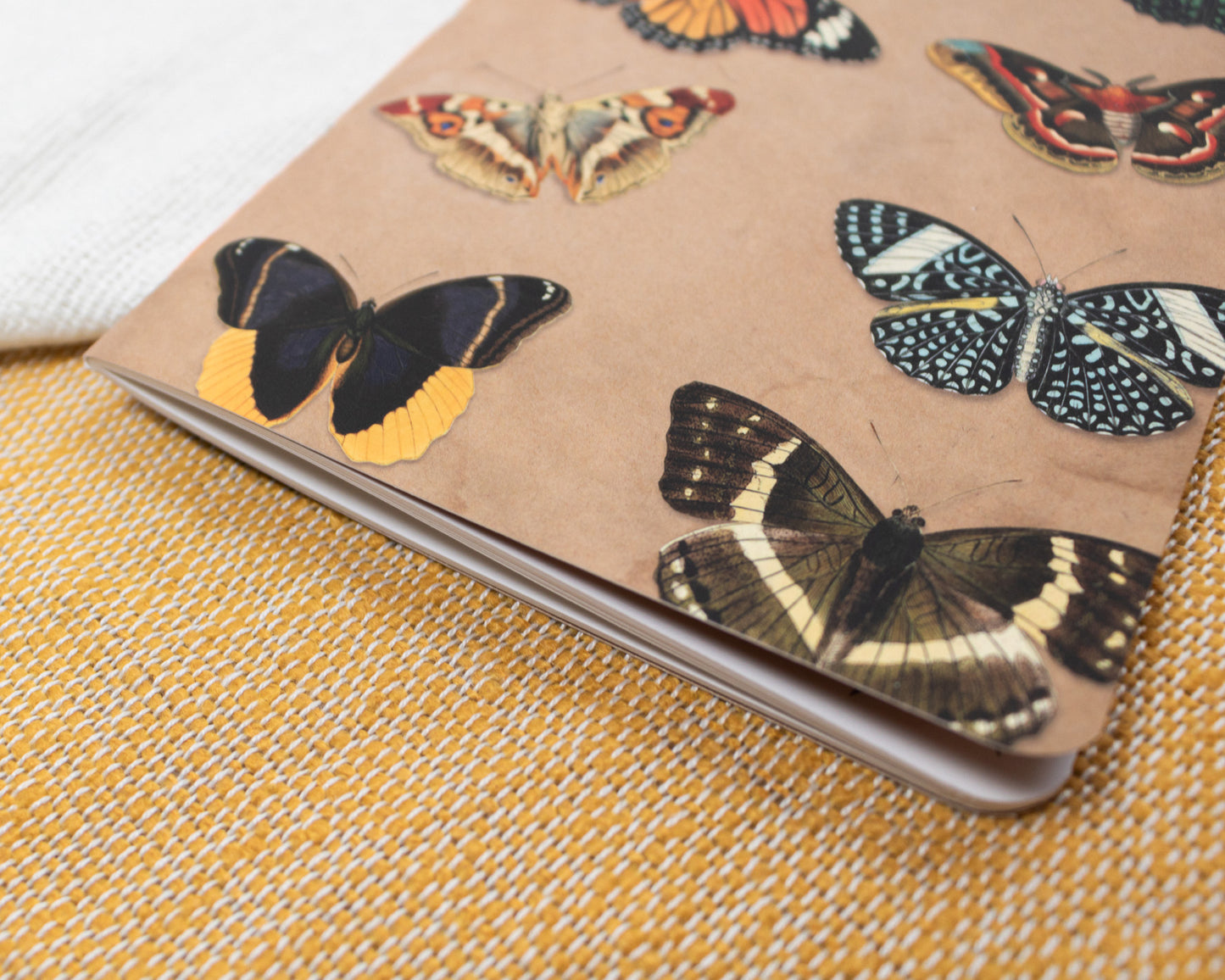 A5 Handmade Notebook with Soft Cover Journal and Vintage Butterfly Pattern - close up side