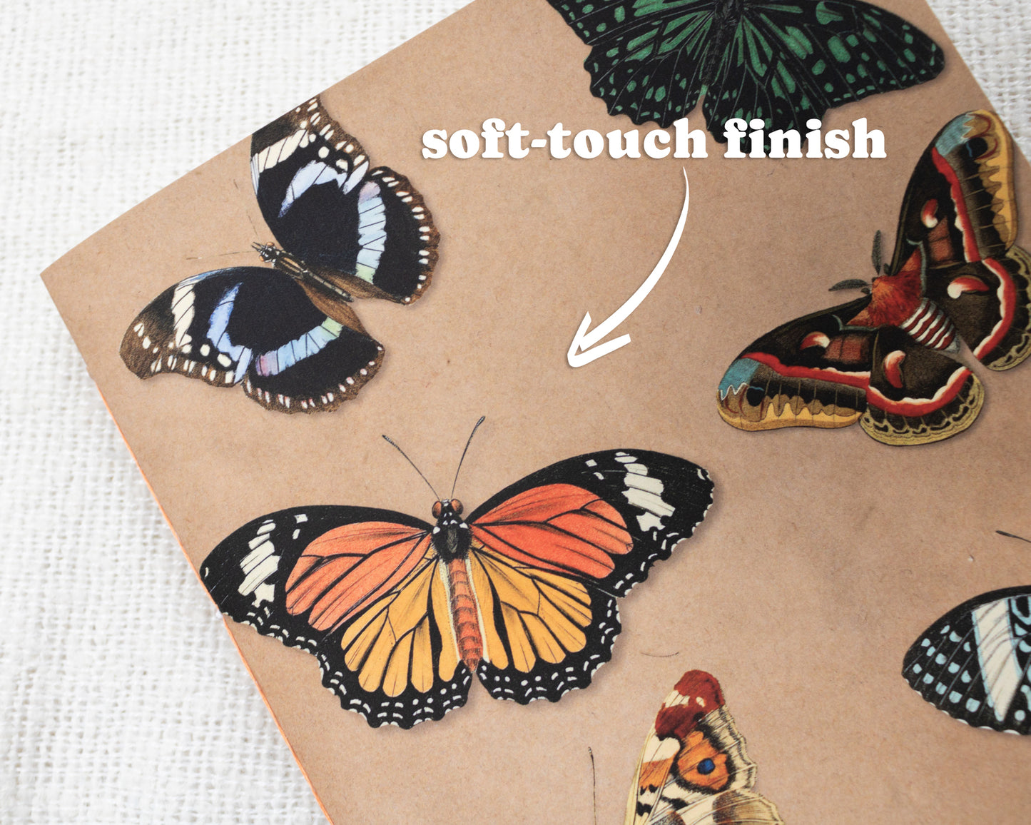 A5 Handmade Notebook with Soft Cover Journal and Vintage Butterfly Pattern - close up