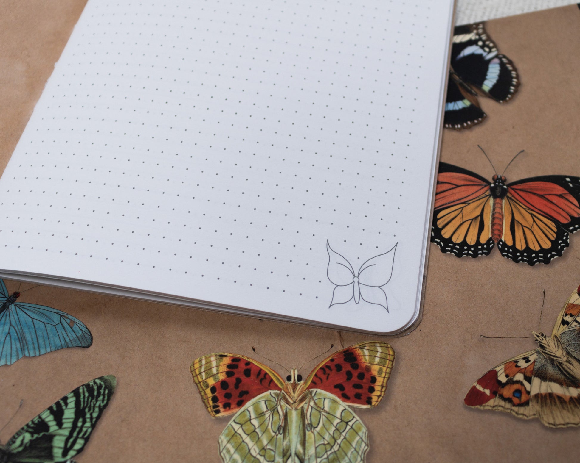 A5 Handmade Notebook with Soft Cover Journal and Vintage Butterfly Pattern - dot grid