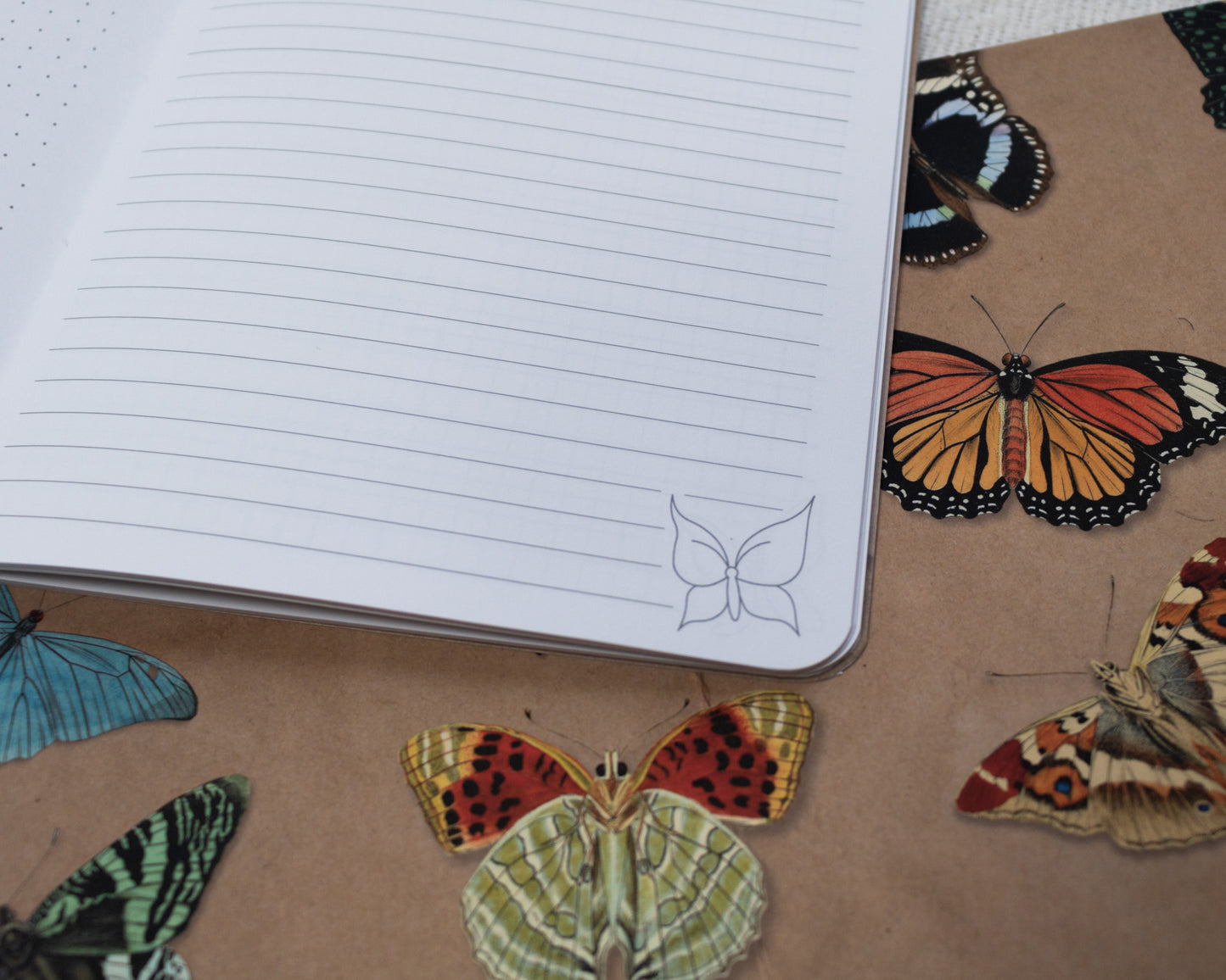 A5 Handmade Notebook with Soft Cover Journal and Vintage Butterfly Pattern - ruled