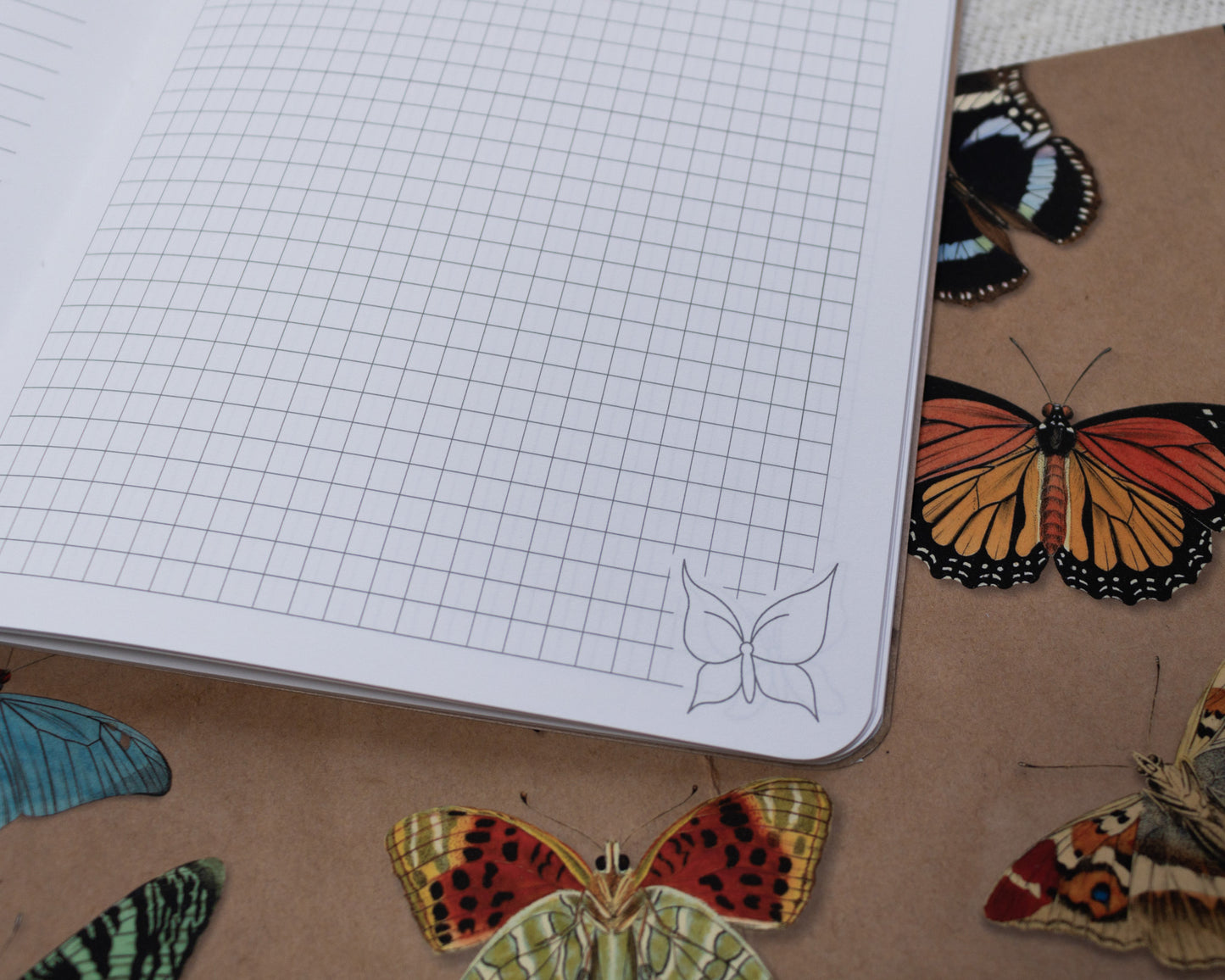 A5 Handmade Notebook with Soft Cover Journal and Vintage Butterfly Pattern - squares