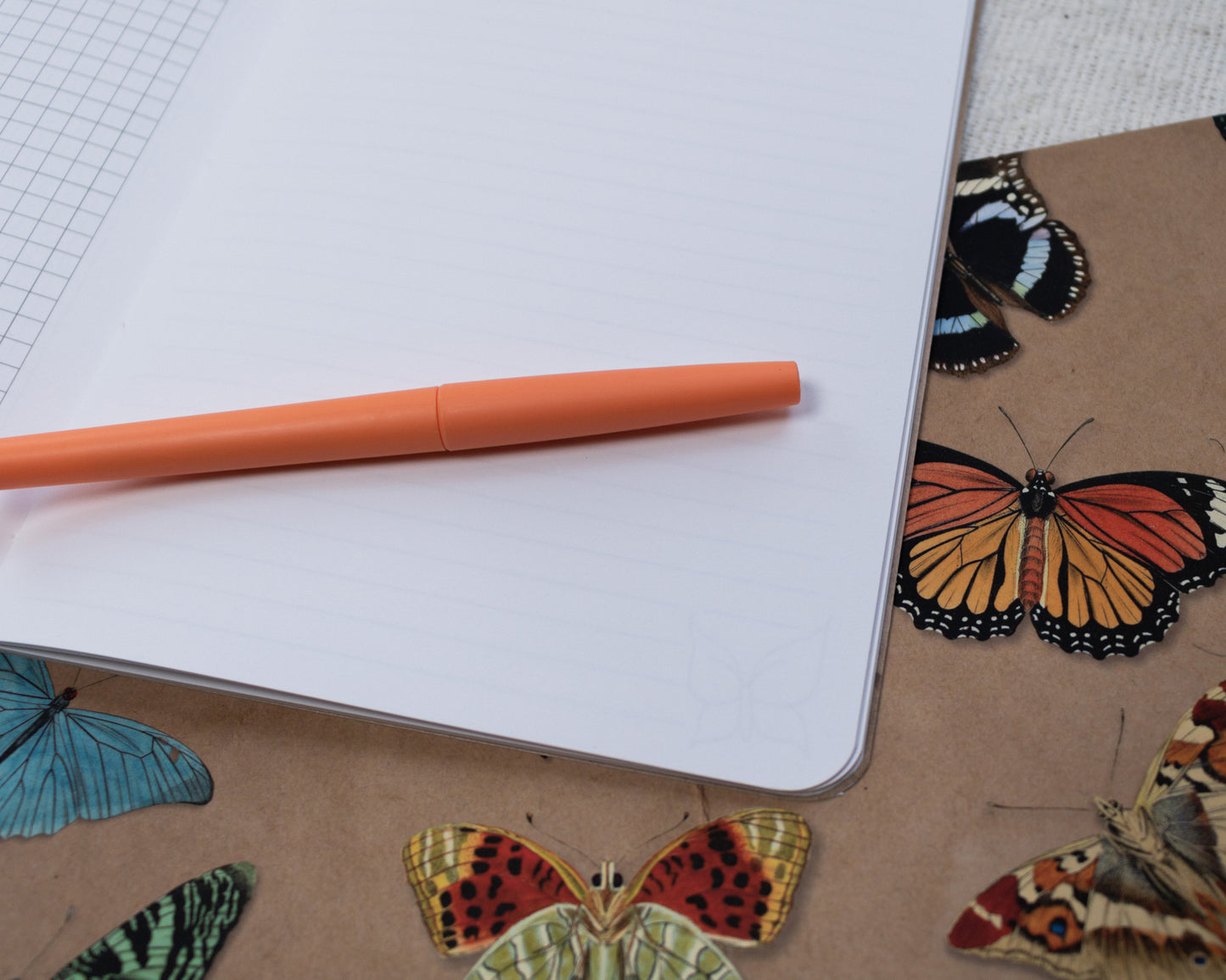 A5 Handmade Notebook with Soft Cover Journal and Vintage Butterfly Pattern - blank