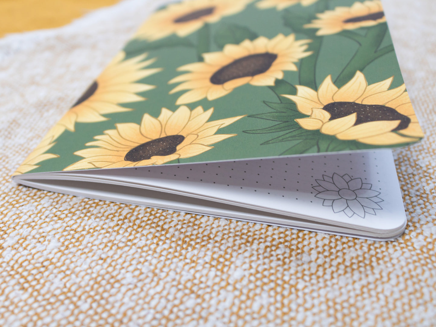 A5 Handmade Notebook with Sunflower Design - close up