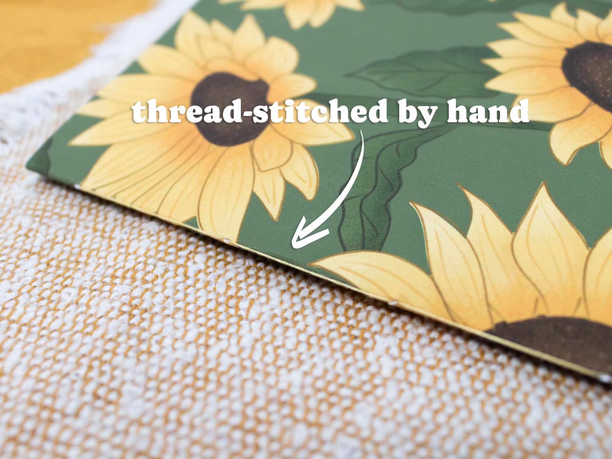 A5 Handmade Notebook with Sunflower Design - thread-stitched by hand
