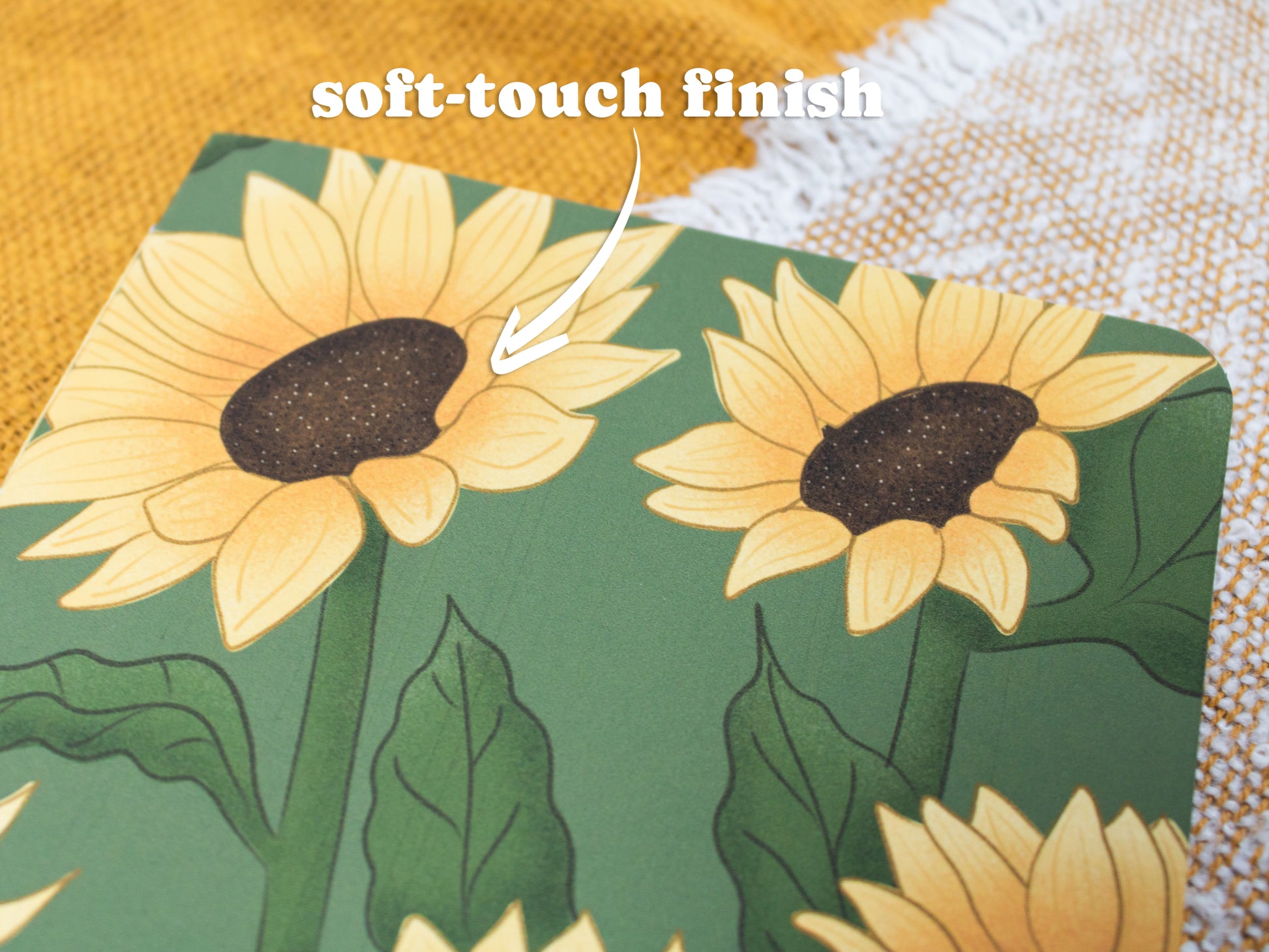 A5 Handmade Notebook with Sunflower Design - soft-touch finish