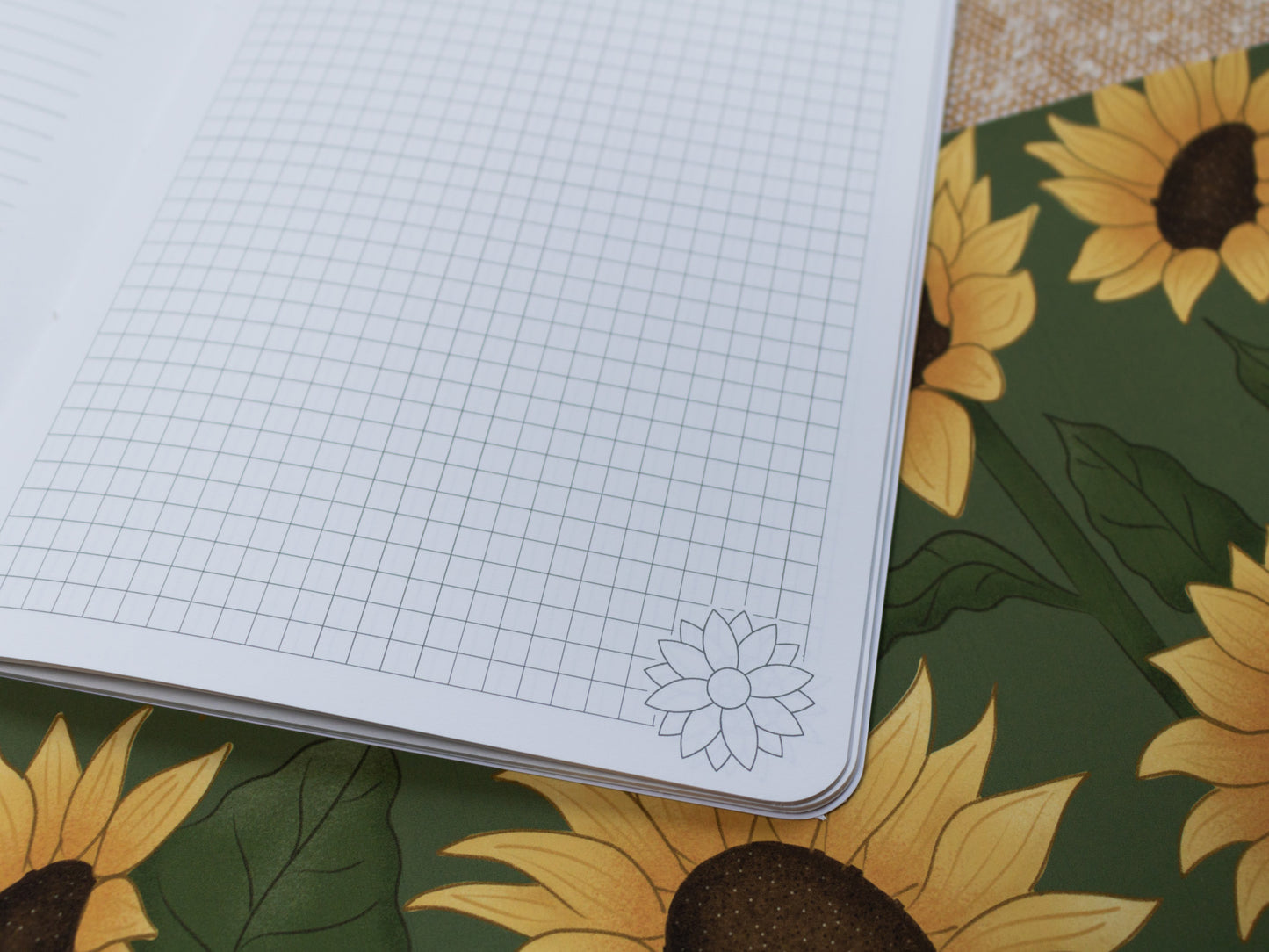 A5 Handmade Notebook with Sunflower Design - squares