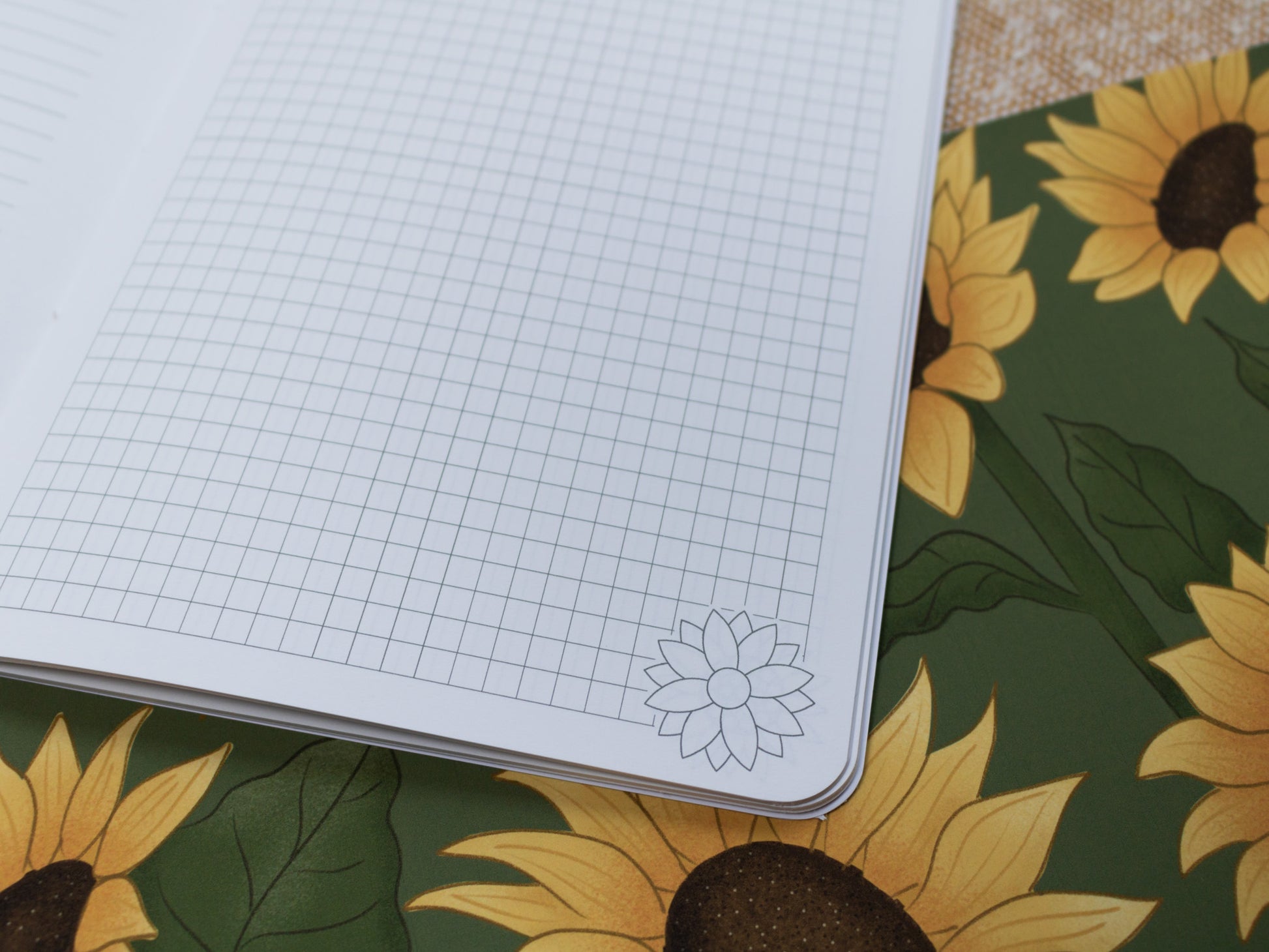 A5 Handmade Notebook with Sunflower Design - squares