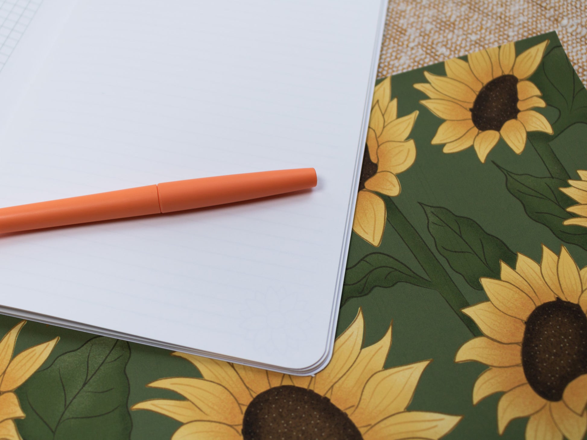 A5 Handmade Notebook with Sunflower Design - blank