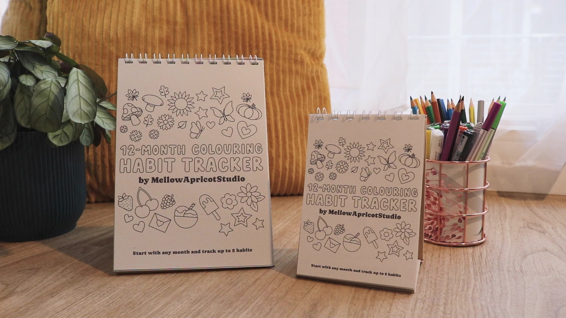 12-month Colouring Habit Tracker by MellowApricotStudio - A5 & A6 standing desk calendar - video flipping through pages