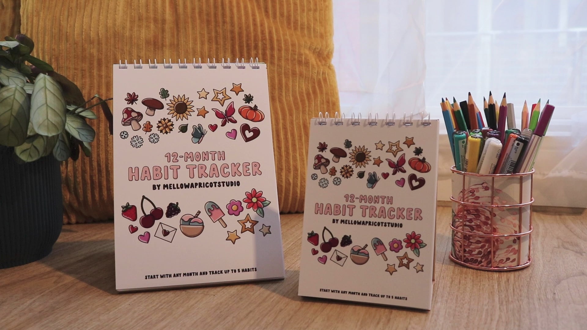 12-month Colouring Habit Tracker by MellowApricotStudio - A5 & A6 standing desk calendar - video flipping through pages