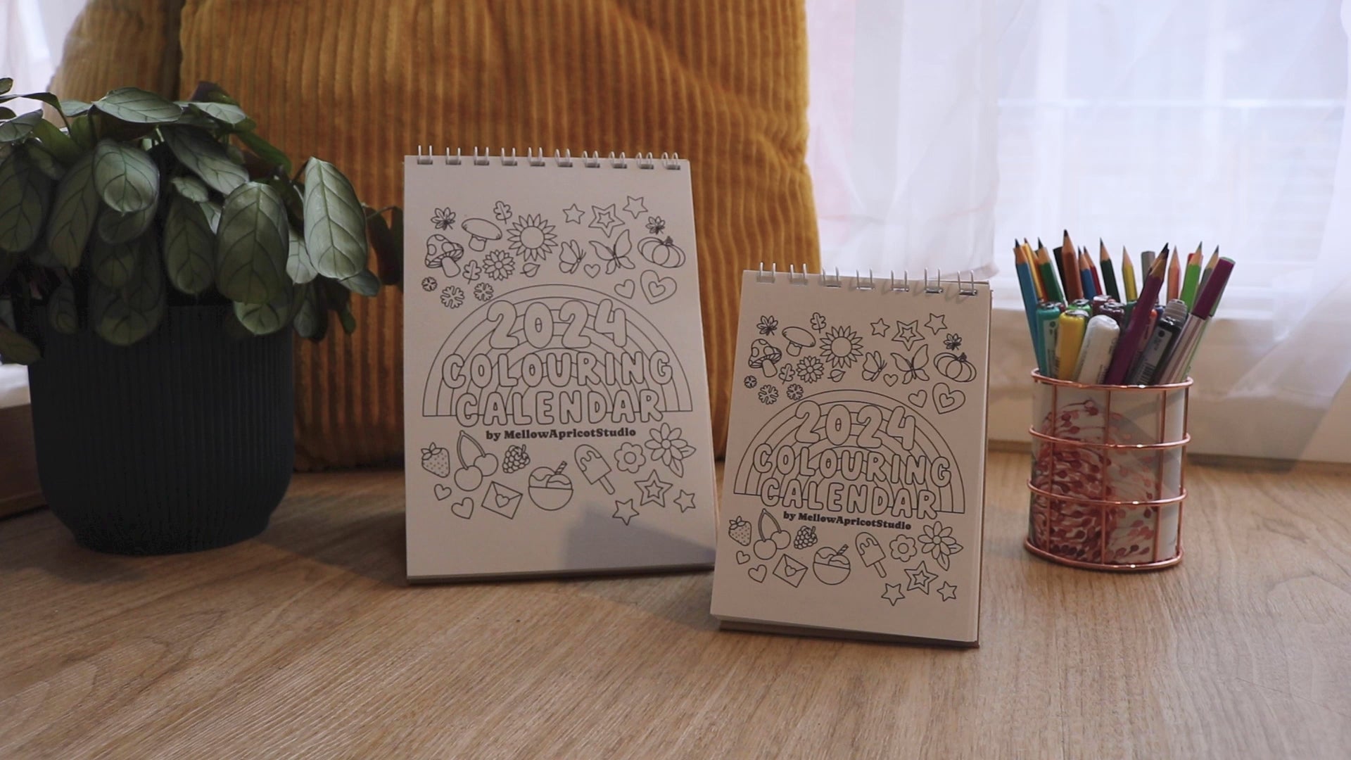 2024 Colouring Calendar by MellowApricotStudio - A5 and A6 standing desk calendars - video flippinf through pages
