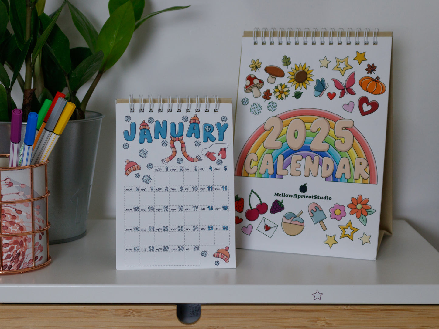 2025 Colourful Desk Calendars - Size A5 and A6 - Cover and January Page