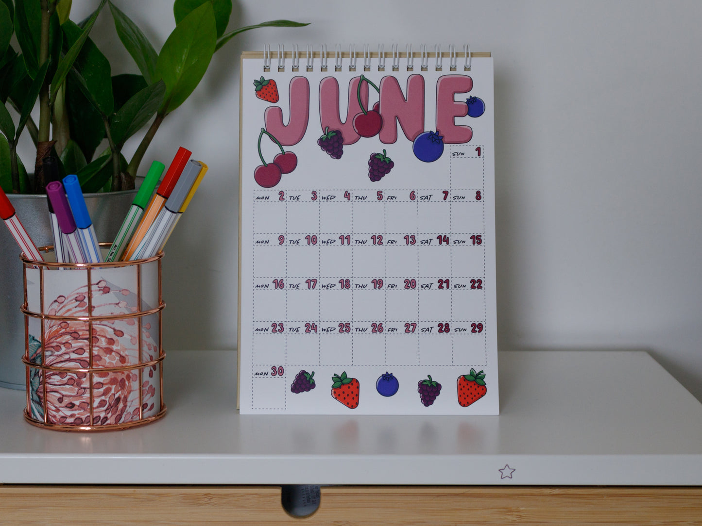 2025 Colourful Desk Calendars - June with Berry Design