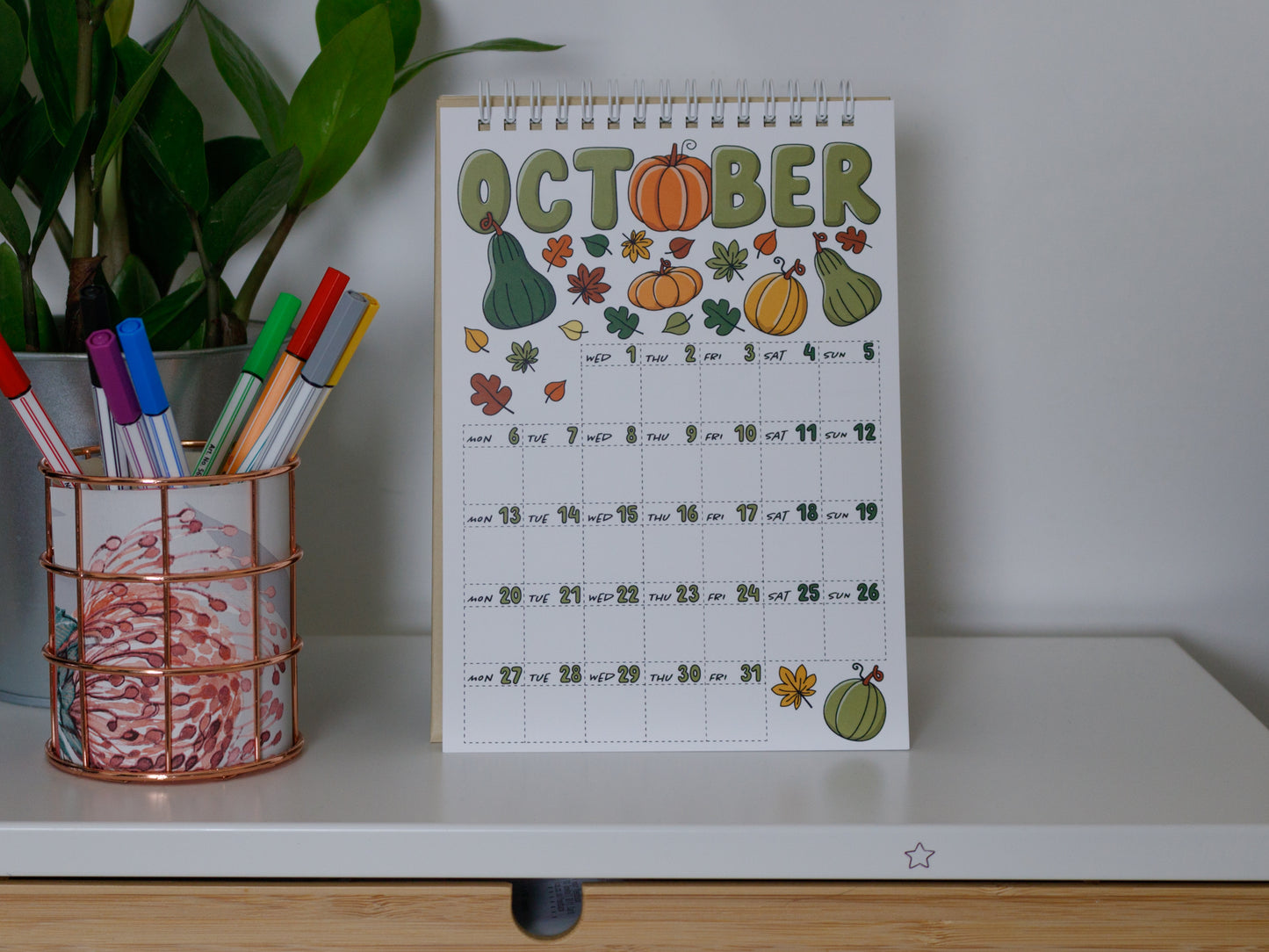 2025 Colourful Desk Calendars - October with Pumpkin Design