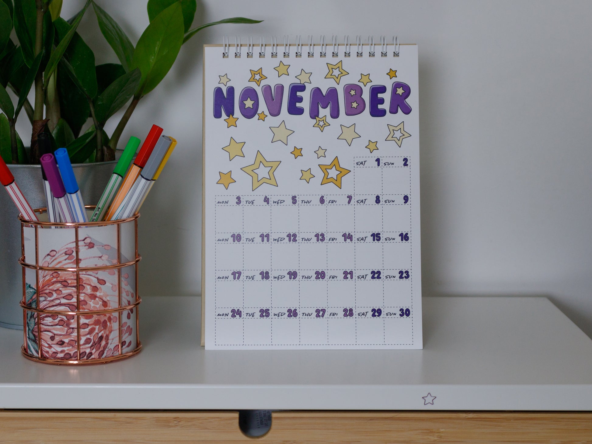 2025 Colourful Desk Calendars - November with Star Design