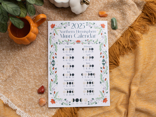 2025 A4 Moon Calendar Print - Northern Hemisphere