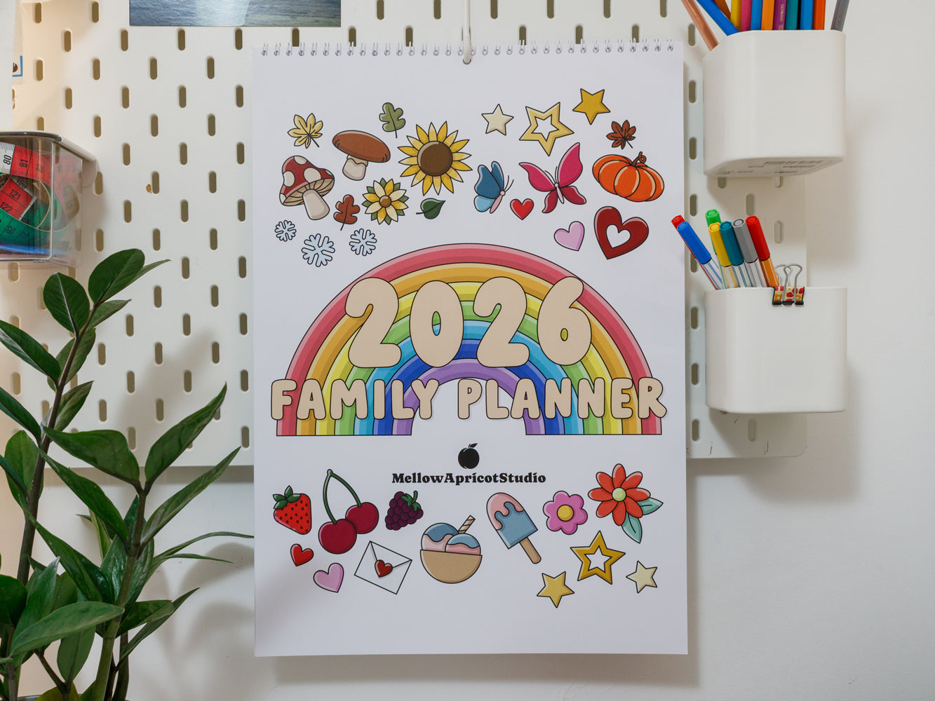 2026 A3 Family Planner with colourful designs on a white surface.