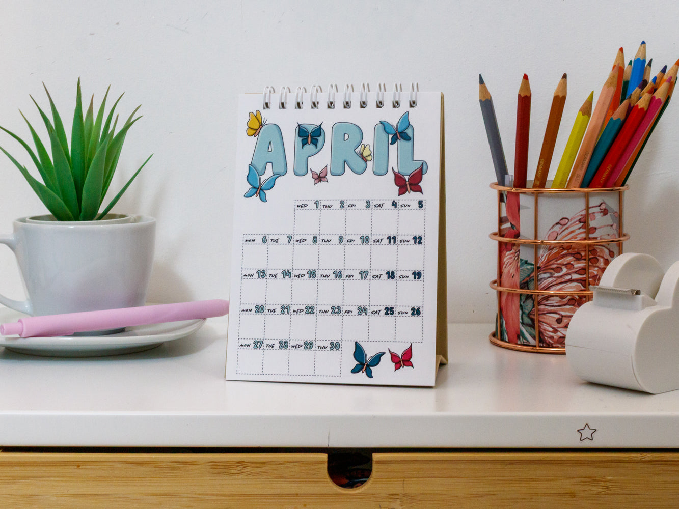 2026 Colourful Mini Desk Calendar with Journal Prompts - April Page