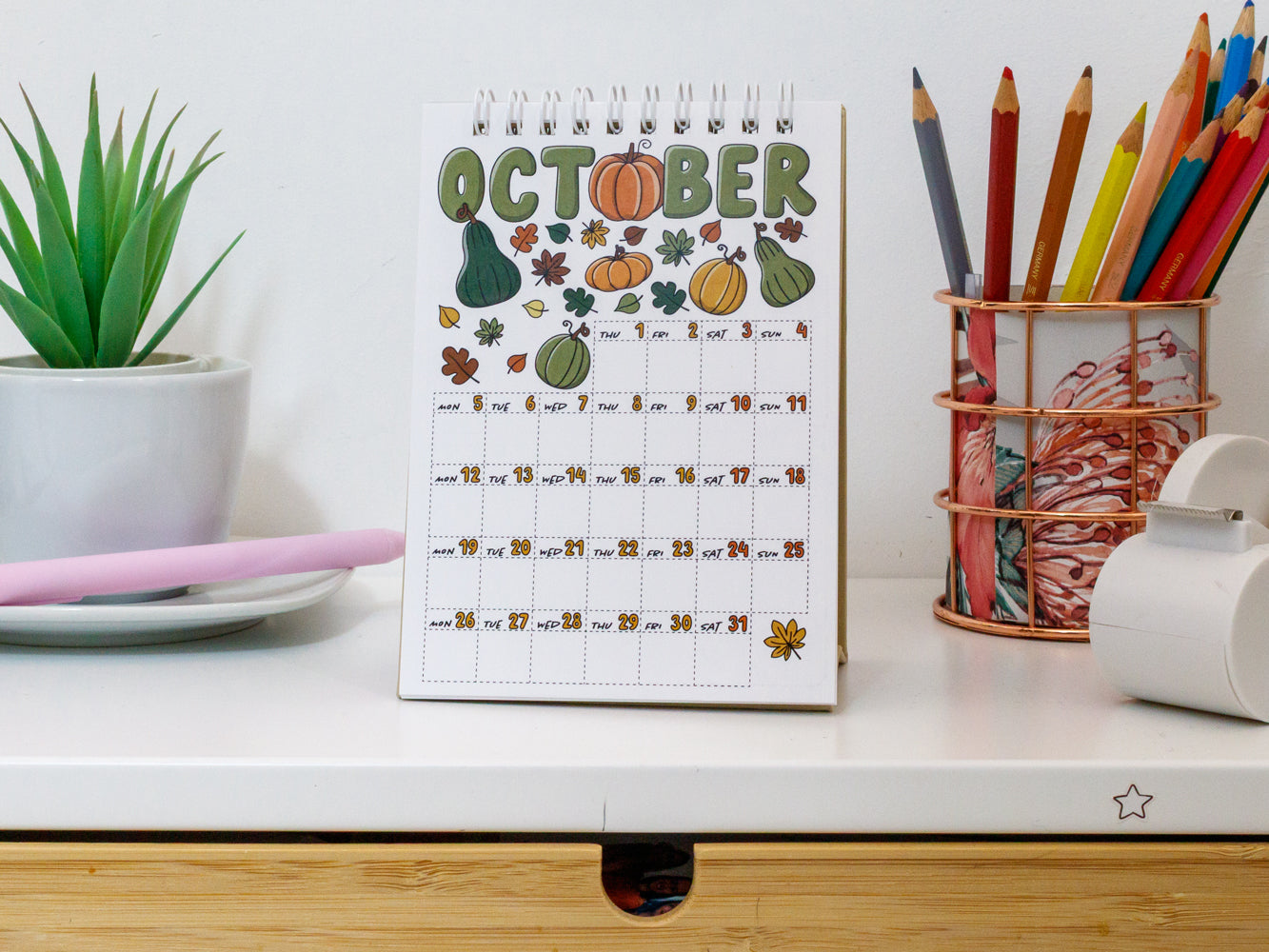 2026 Colourful Mini Desk Calendar with Journal Prompts - October Page