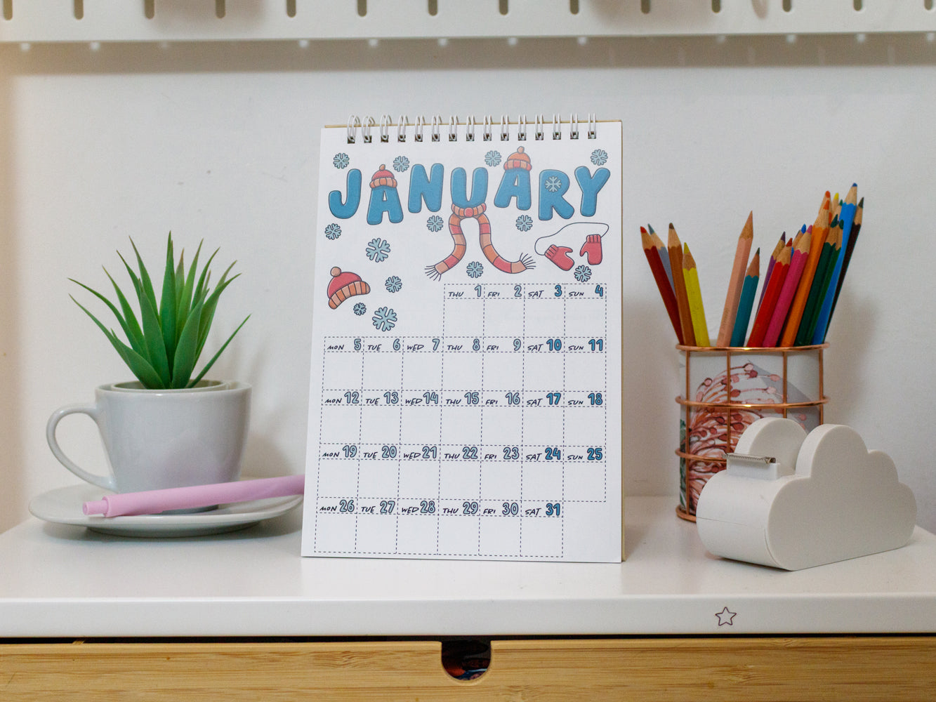 2026 A5 Colourful Desk Calendar with Journal Prompts - January Page