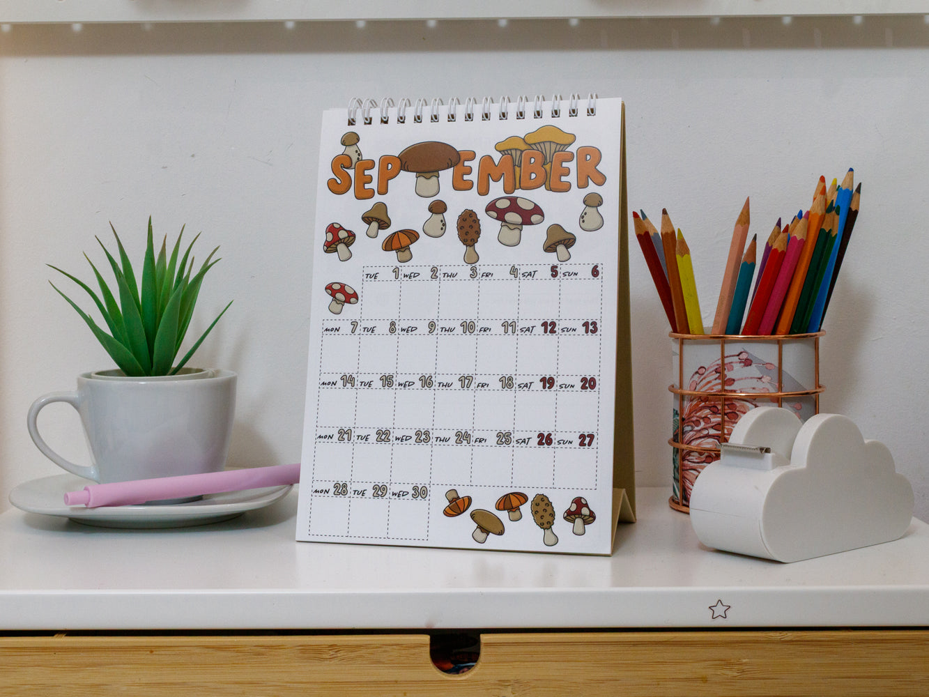 2026 A5 Colourful Desk Calendar with Journal Prompts - September Page