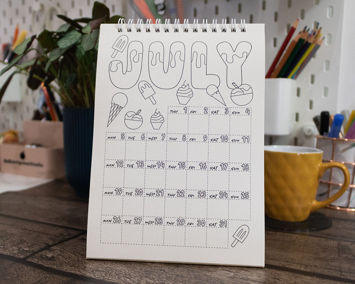 Personalised 2027 Colouring Desk Calendar with Journal Prompts