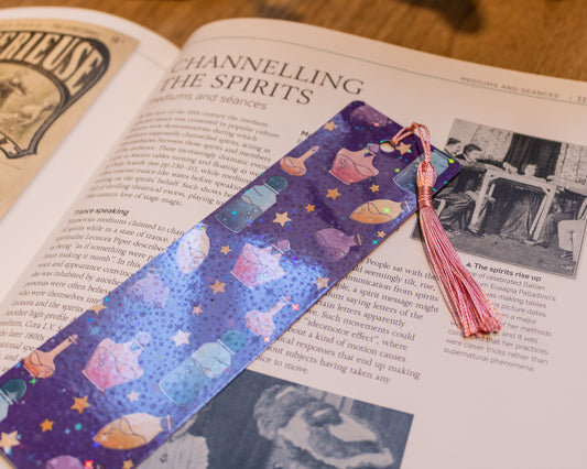 Handmade Bookmark with Tassel and Holographic Magic Potion Pattern