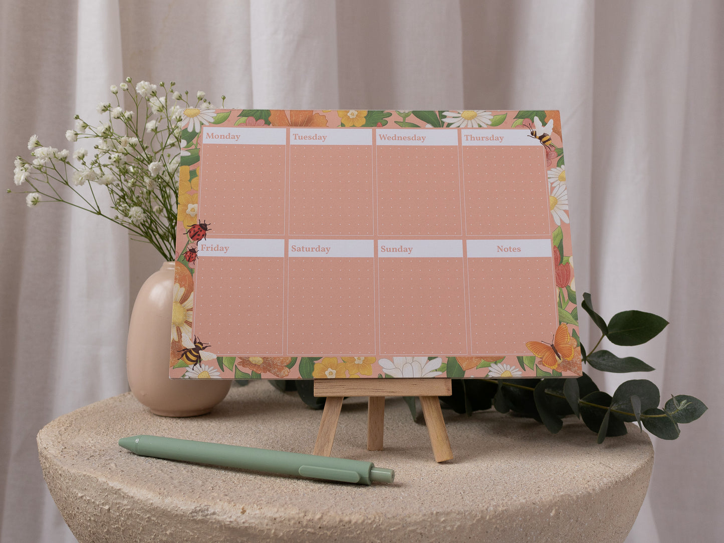 A5 Weekly Planner Pad With Spring Meadow Design