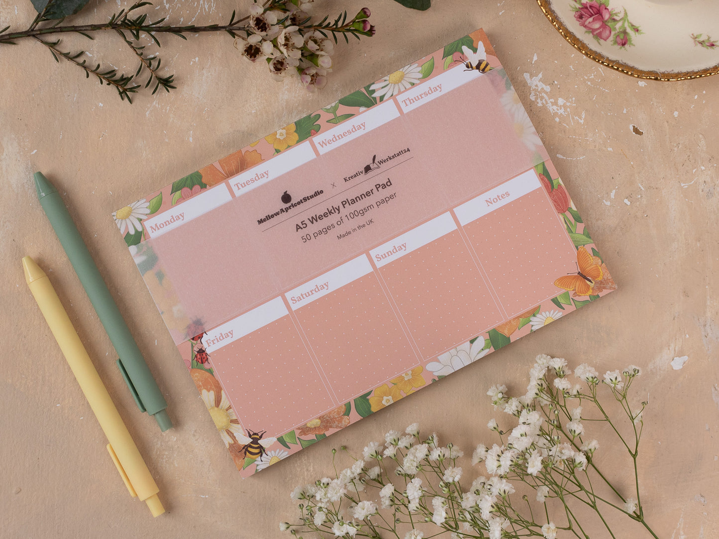 A5 Weekly Planner Pad With Spring Meadow Design