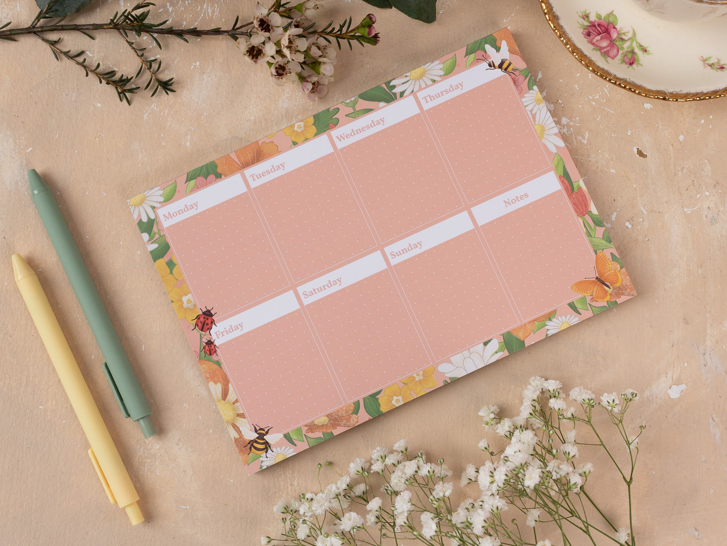 A5 Weekly Planner Pad With Spring Meadow Design