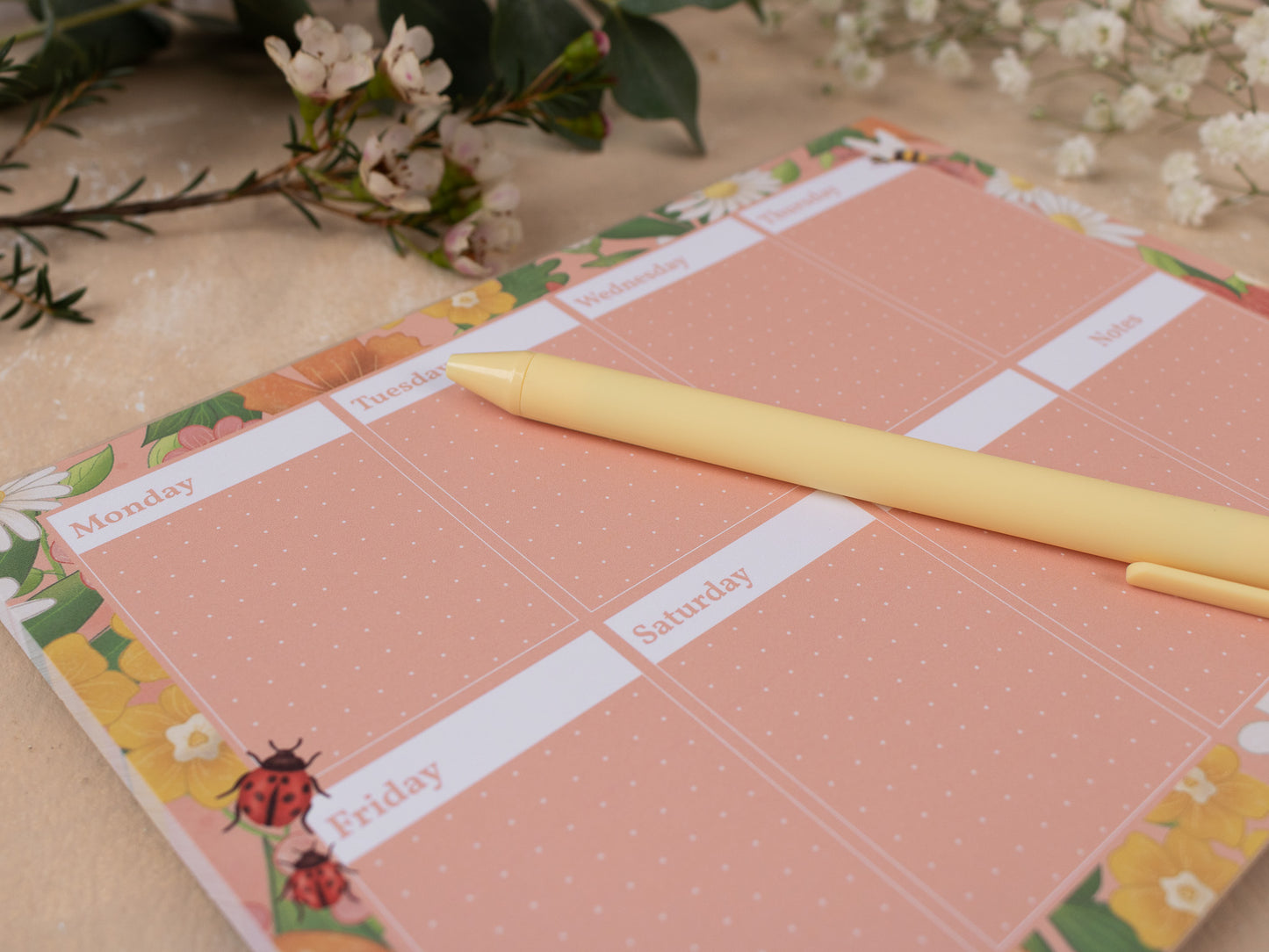 A5 Weekly Planner Pad With Spring Meadow Design