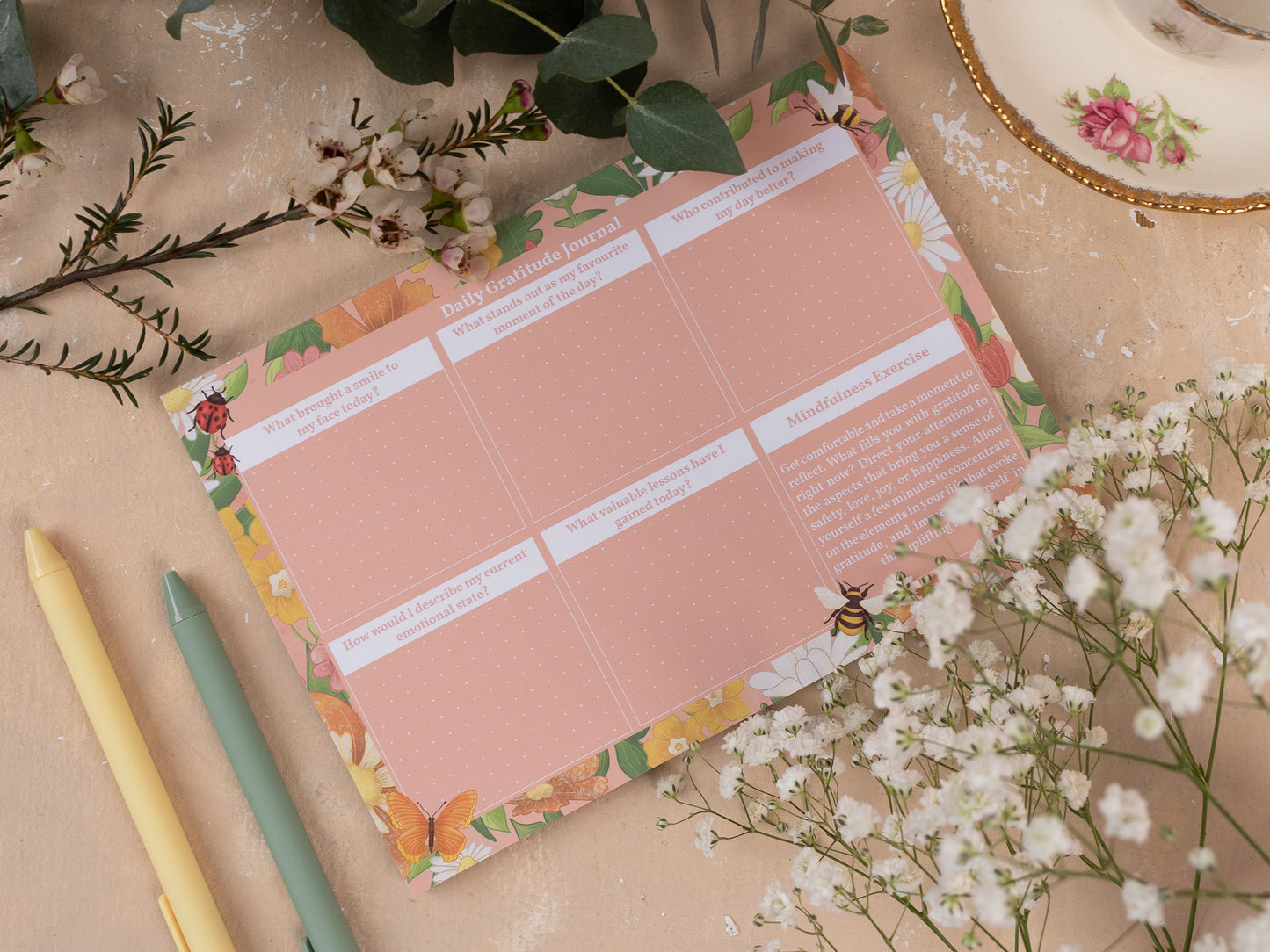 A5 Daily Gratitude Journal With Spring Meadow Design
