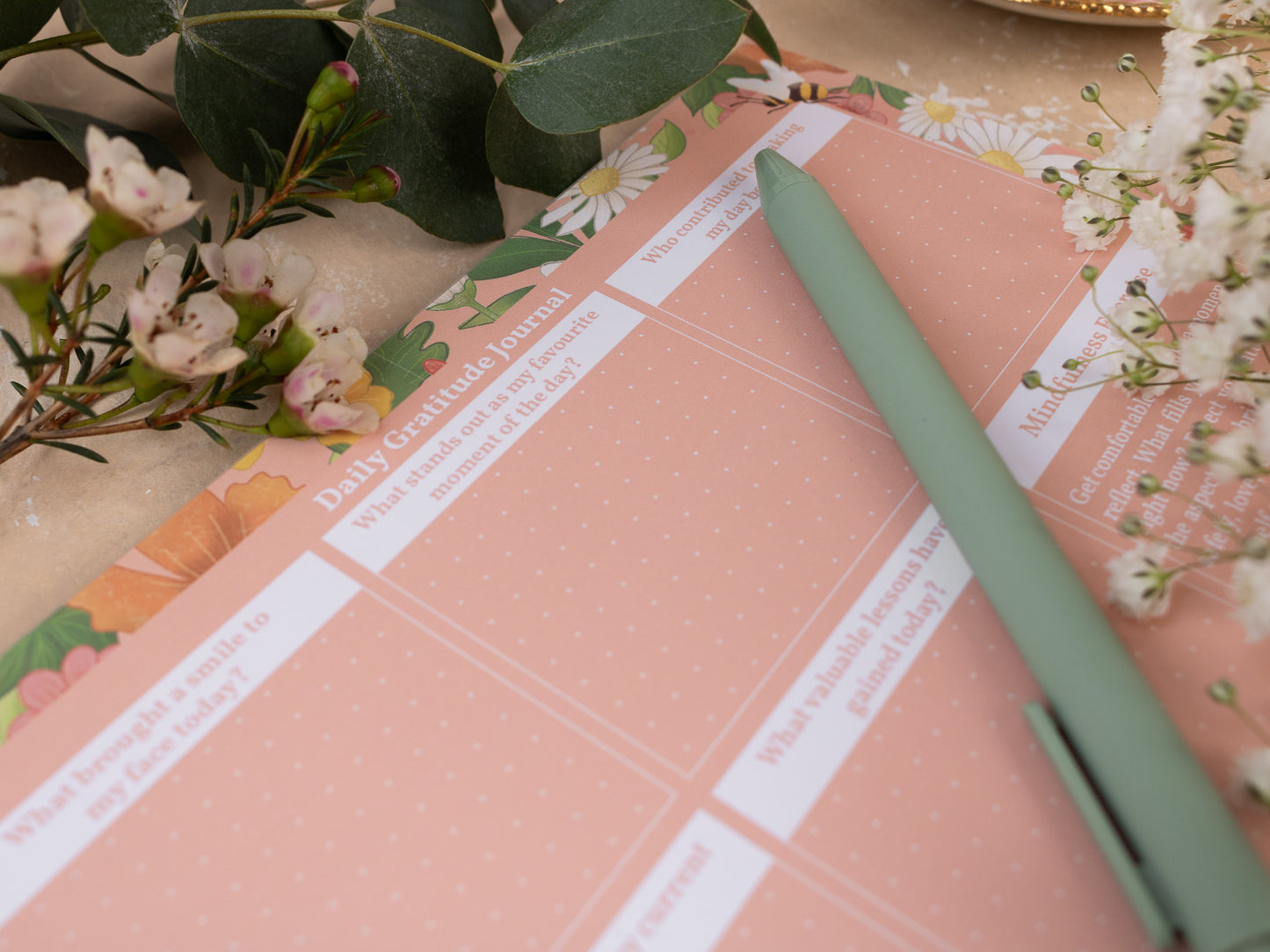 A5 Daily Gratitude Journal With Spring Meadow Design