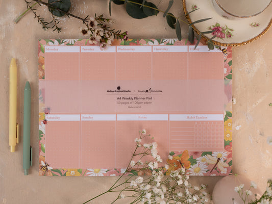 A4 Weekly Planner Pad With Spring Meadow Design