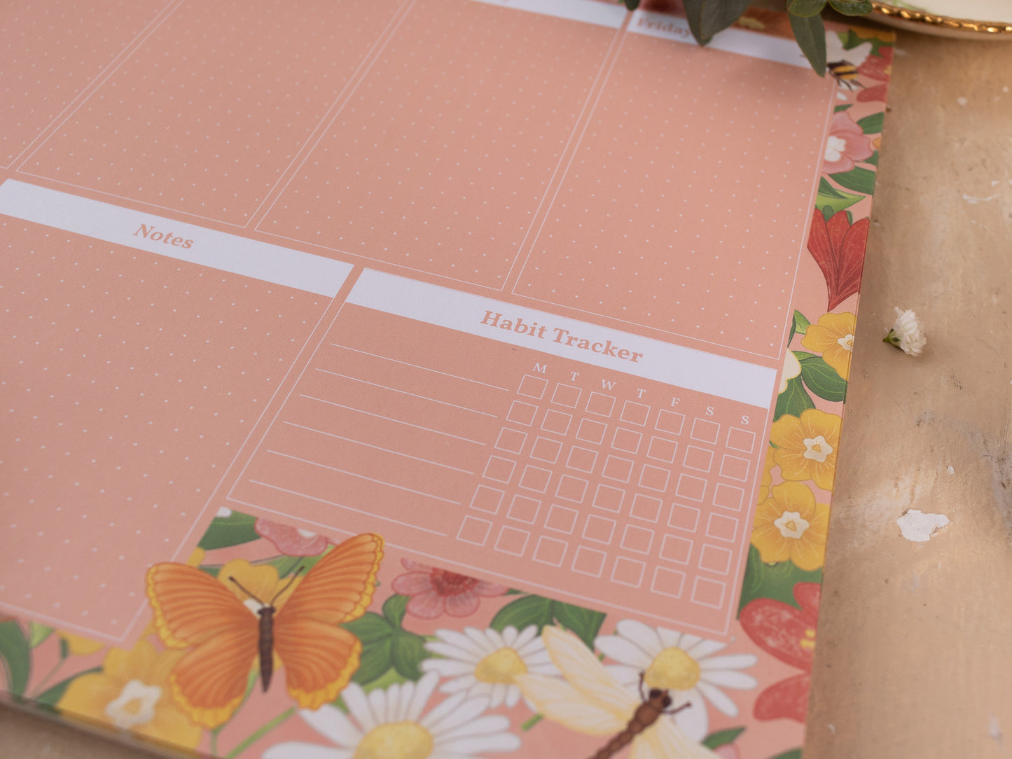 A4 Weekly Planner Pad With Spring Meadow Design