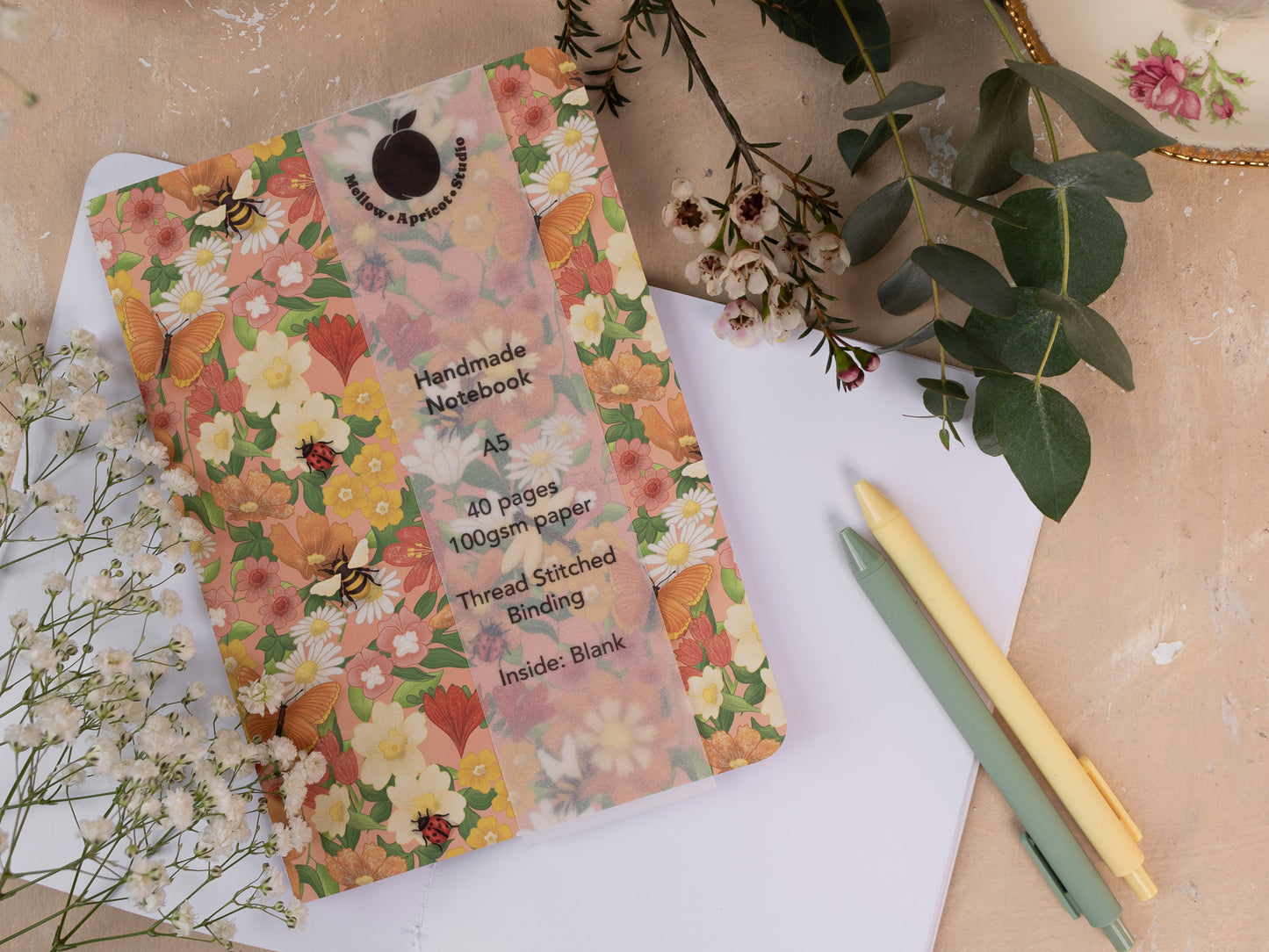 A5 Handmade Notebook with Spring Meadow Design